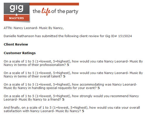 Music by Nancy - Testimonial GigMasters Music by Nancy - Testimonial GigMasters